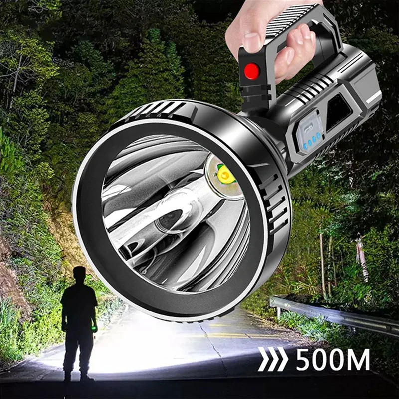 Strong Light ไฟฉายแบบพกพา USB ชาร์จ ABS กลางแจ้ง LED Multi-Function ในครัวเรือน Searchlight โคมไฟแบบพกพา