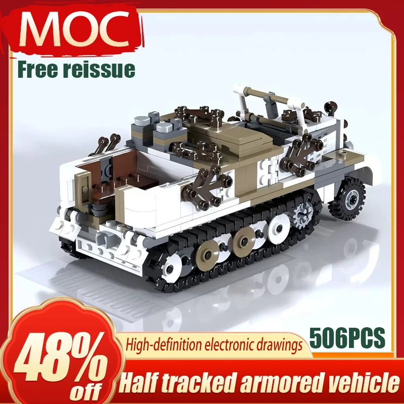 

MOC Building Block Военный, полугусеничный бронеавтомобиль, собранный из мелких частиц, модель строительного блока, игрушка, армейский бронеавтомобиль
