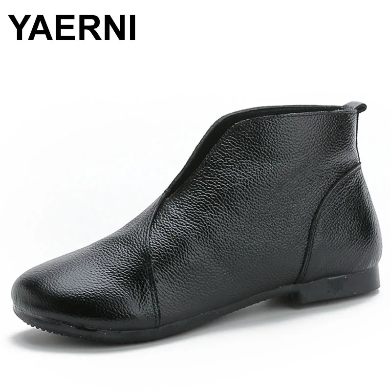 

Winter New Red Women's Genuine Leather Ankle Boots Fashion Ladies V Neck Designer Retro Style Fall Woman Slip On Chelsea Boot