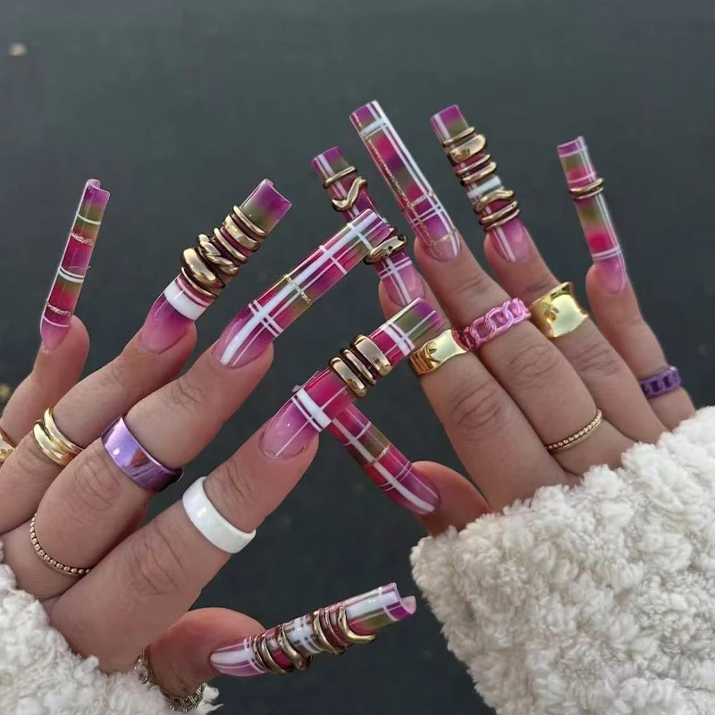 1box  Artistic Plaid Nail Transfer Foils Pink Grid Pattern Nail Stamping Stickers Sweety Cowboy Style Manicure Decals