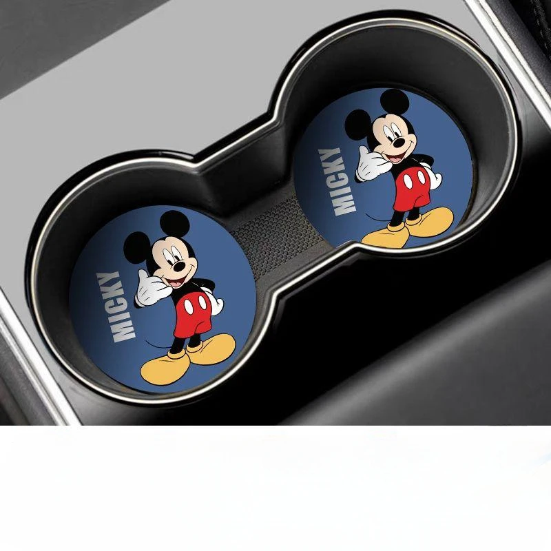 Disney Mickey Mouse Car Coasters Decorations Non-slip Cup Holder Placemats Cartoon Anime Anti Slip Insert Coasters Pads Interior