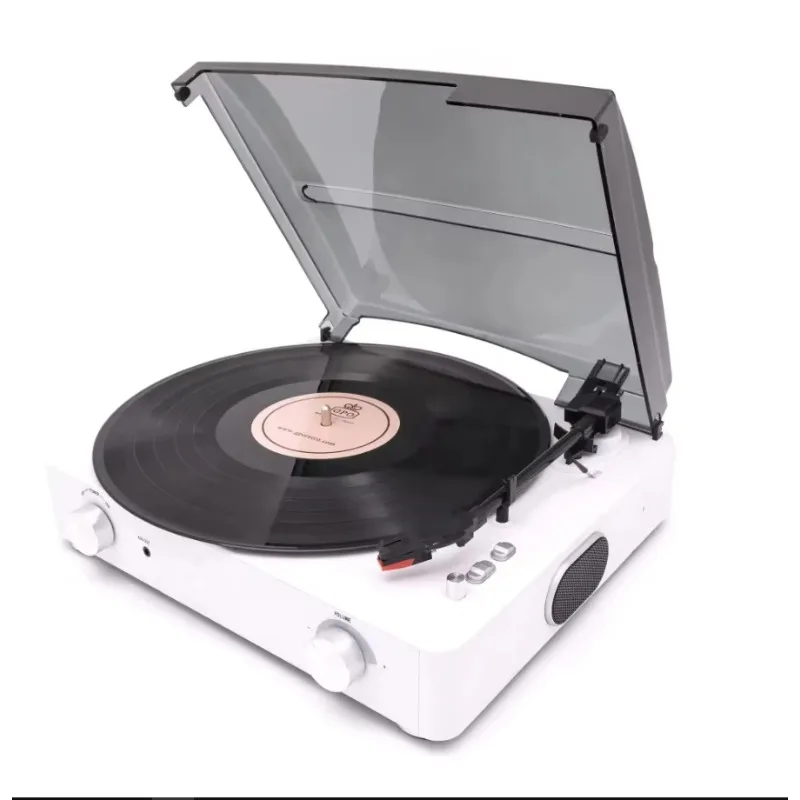 Vinyl Record Player with Built-in Stereo Speakers and Bass Adjust, Vintage 3-Speed Portable LP Turntable