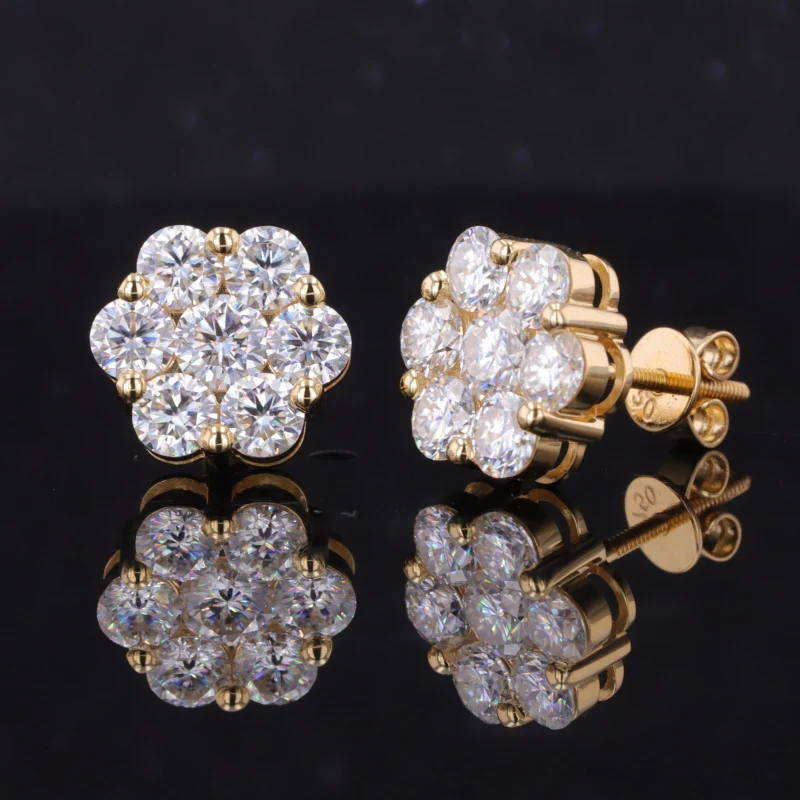 Customized Jewelry 18K Solid Gold Special Flowers Style Earrings Moissanite Diamond Stud Earrings Special Gift For Women Party