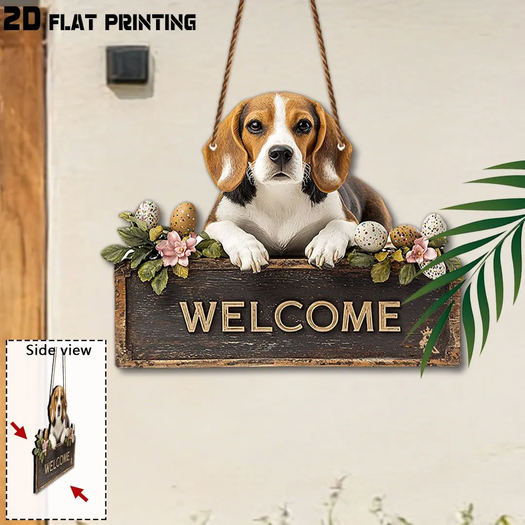 2D Flat, Single Item Packaging, Beagle Welcome Sign,Spring Gift Easter Decoration,Pet-Themed Home Sign, Gift for Beagle Lovers