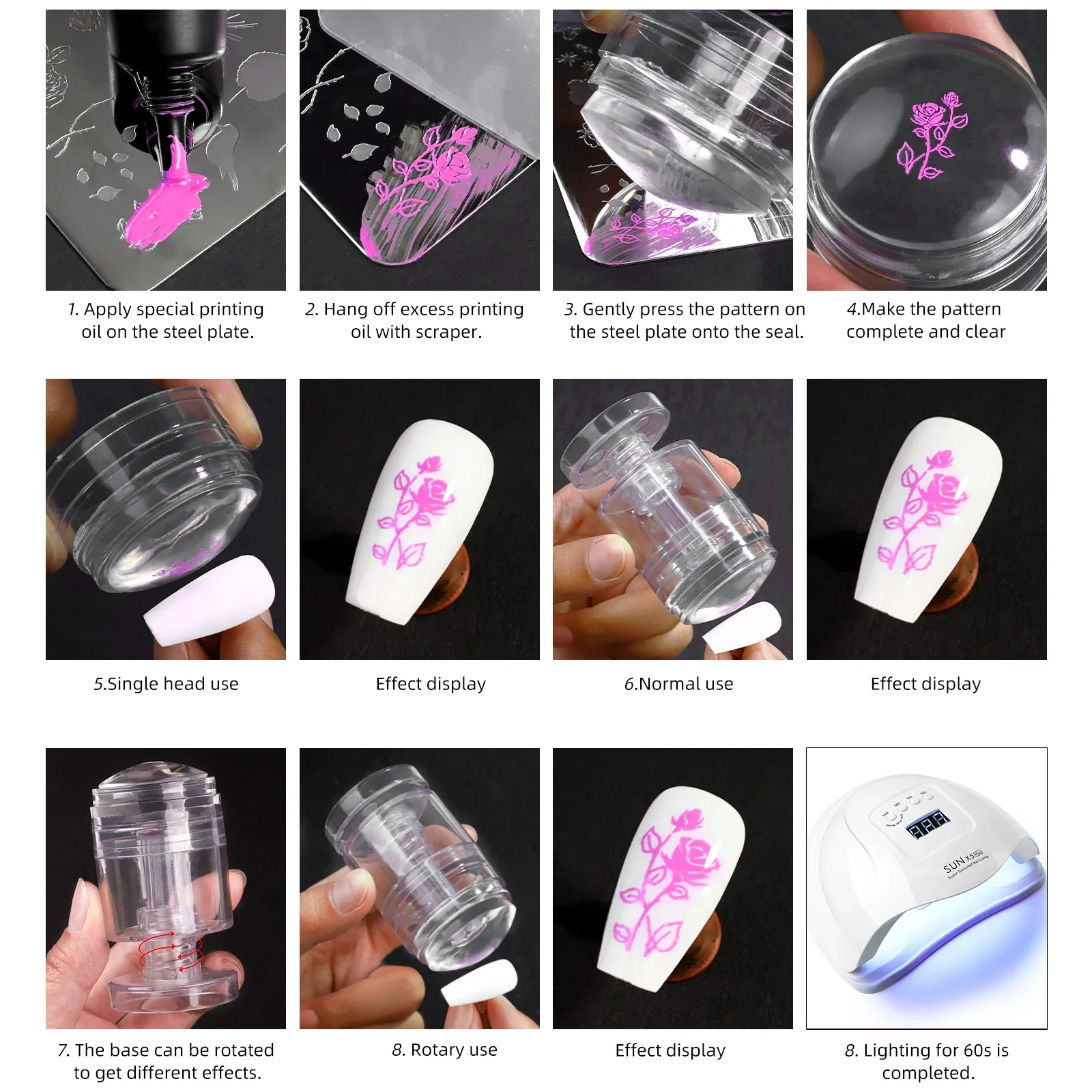 Rotatable Transparent Stamps Variable Pattern Size Silicone Fingertip Printing French Nail Seal Stamper Scraper Accessories Tool