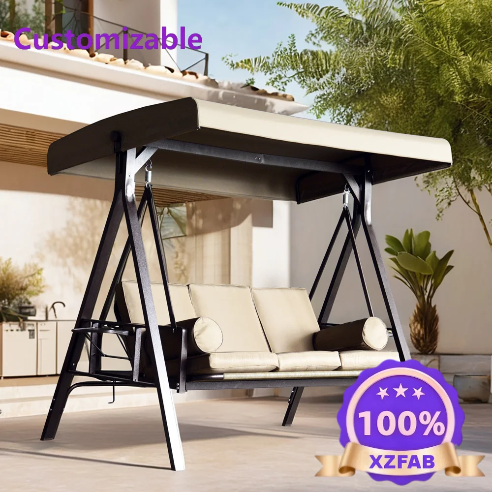 Factory Direct 2026 High Quality Wrought Iron Steel Outdoor Swing Bed Patio Chair With Canopy for Beach Balcony or Garden