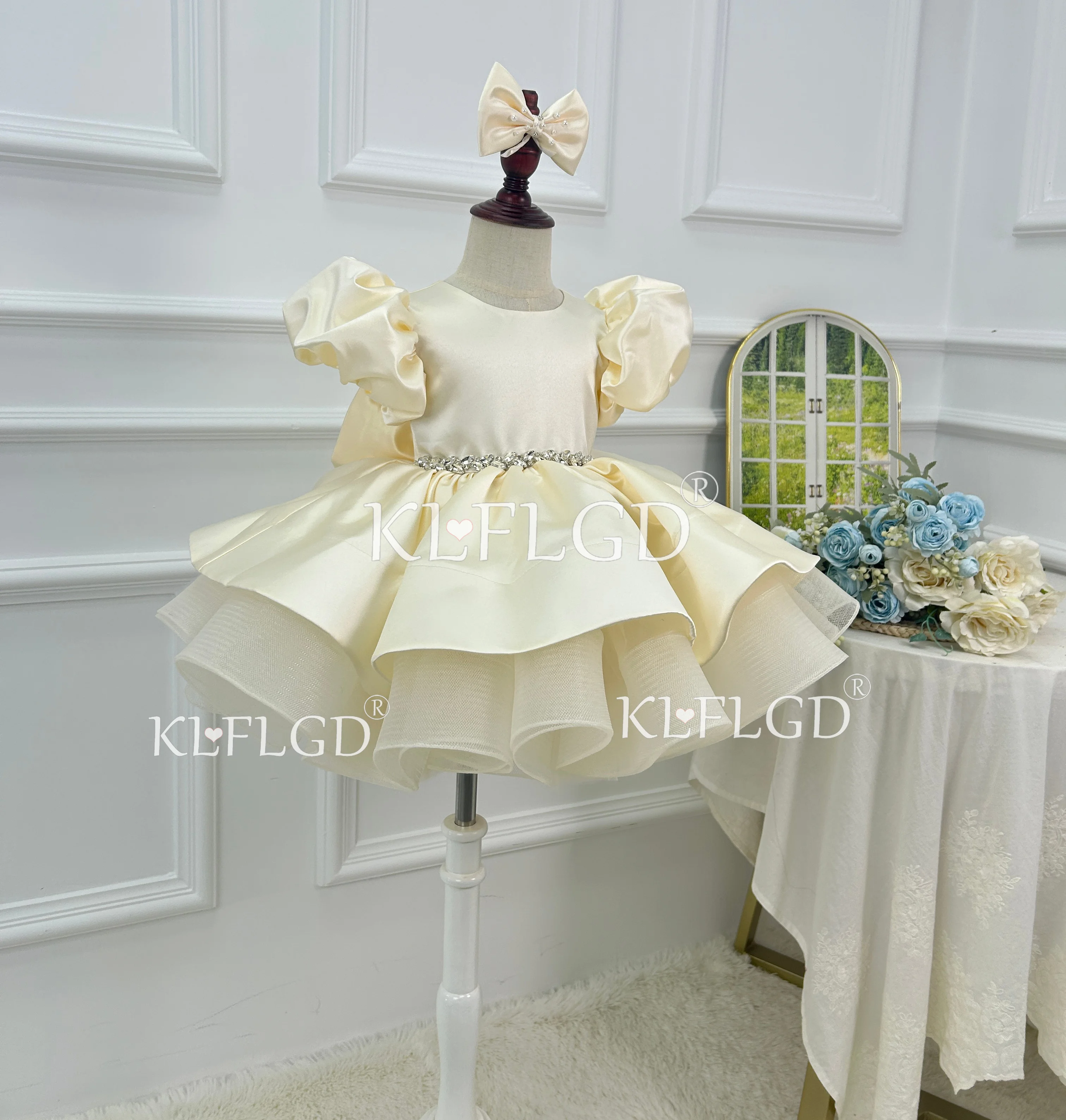 KLFLGDNew high-end ball evening dress with satin champagne beads and fluffy skirt, light luxury wedding evening dress