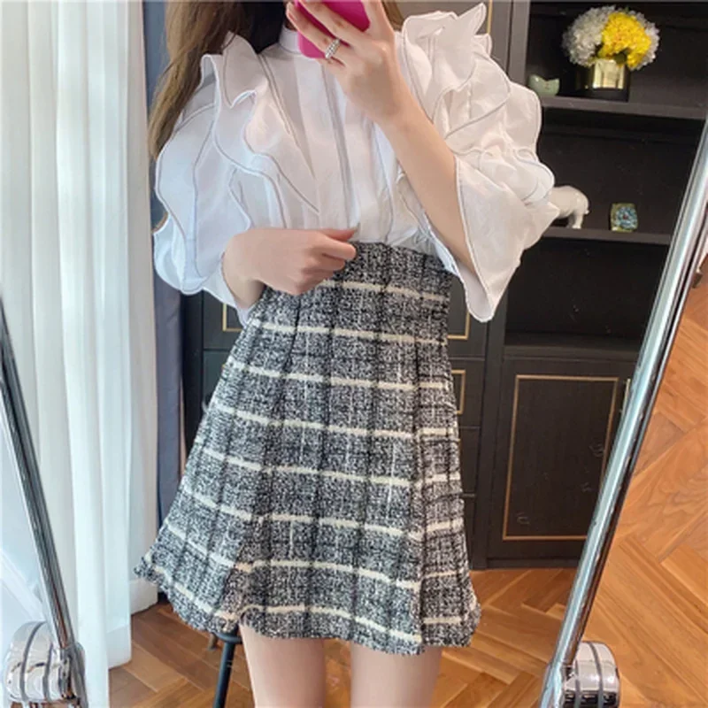 

Fashion High Waist Trumpet Skirt Women Fishtail Mini Skirts Spring Elegant Hip Package Plaid Jupe 2024 Vintage Faldas Mujer