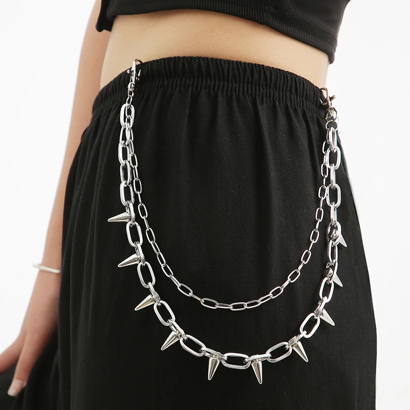 Hip Hop Punk Rock Metal Spike Rivet Pants Waist Chain KeyChain For Women Men Trousers Key chain Jeans Unisex Belt Chain Jewelry