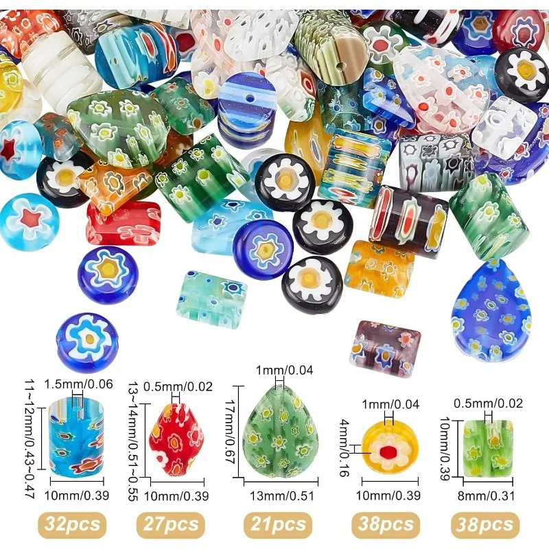 156Pcs Handmade Millefiori Glass Beads Strands Mixed Color Spacer Beads Millefiori Lampwork Glass Beads for Jewelry Making