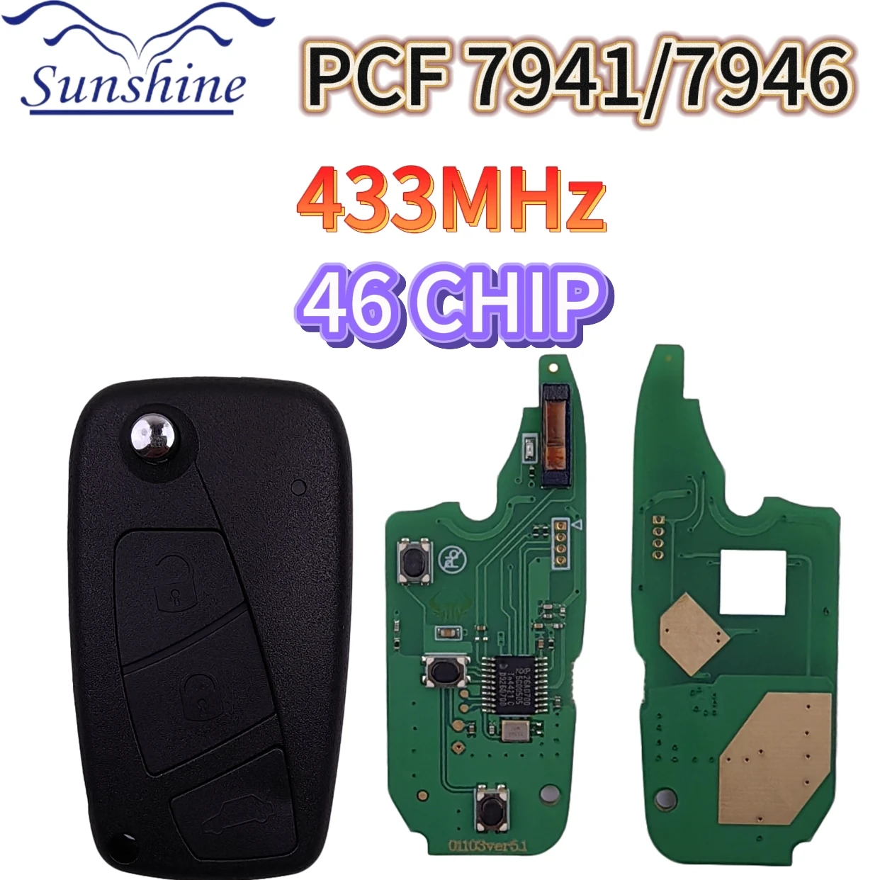 

433MHZ ID46 PCF7941/7946 Chip MARELLI SIP22 Flip Car Remote Control Key For Fiat Panda 2003-2012