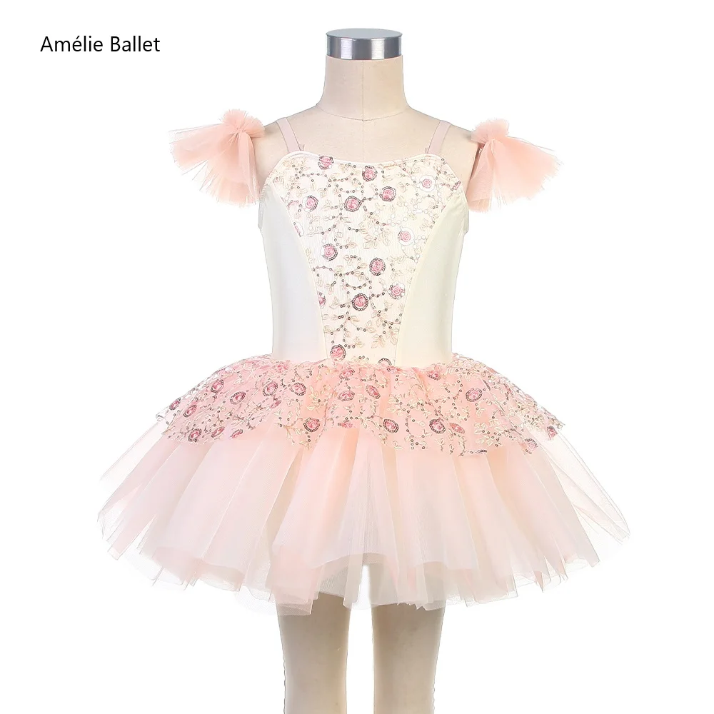 

25003 New Ballet Costumes Ivory Spandex Bodice Romantic Ballet Tutu Girls Ballerina Dance Tutus Performance Costumes