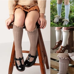 Chaussettes hautes à volants pour enfants, chaussettes longues en coton doux pour tout-petits, uniforme scolaire pour enfants, chaussettes à fleurs en dentelle pour bébés filles, 0-8 ans