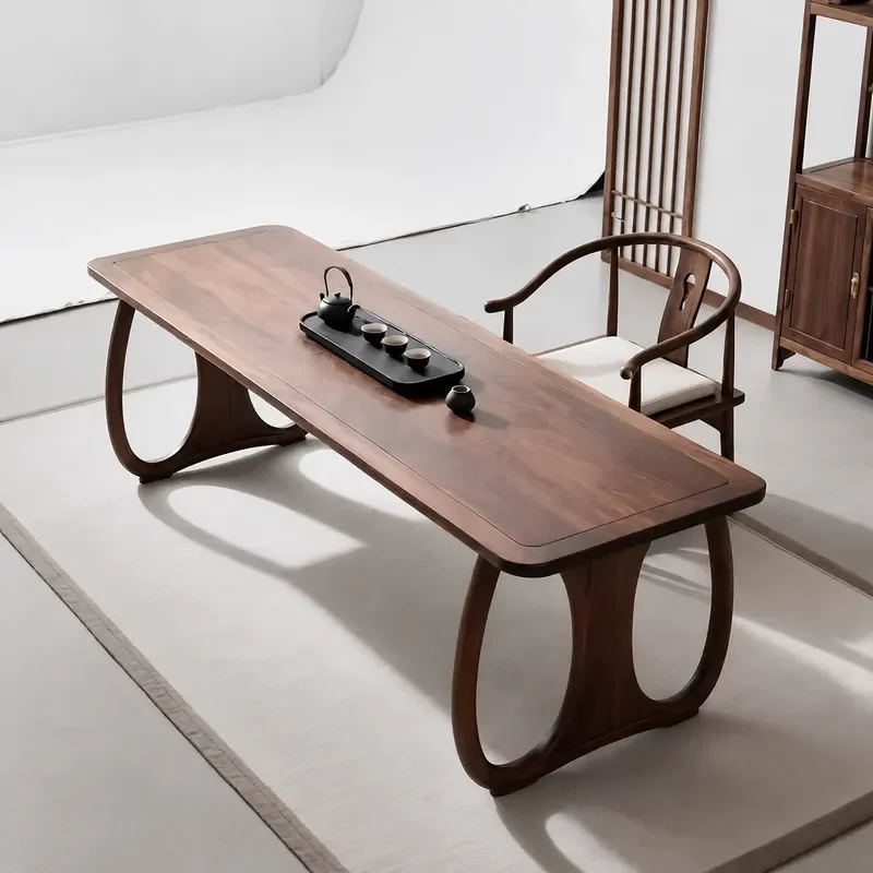 New Chinese Style Solid Wood Tea Table Rectangular Tenon and Mortise Structure Household Tea Room Desk Writing Desk