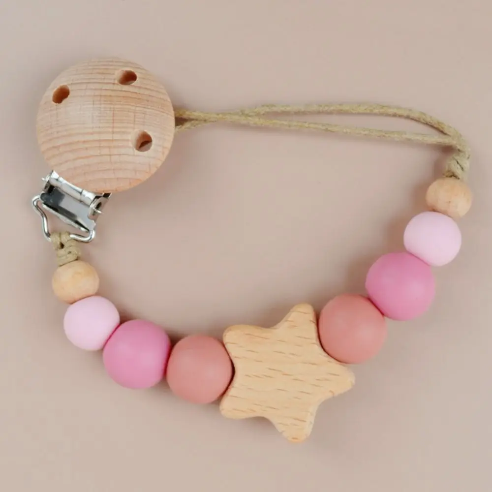 Dummy Clips Pacifier Holder Clips Wood Soother Holder Baby Pacifier Chain Star Nipple Holder Clips Baby Teether Toys Straps Baby