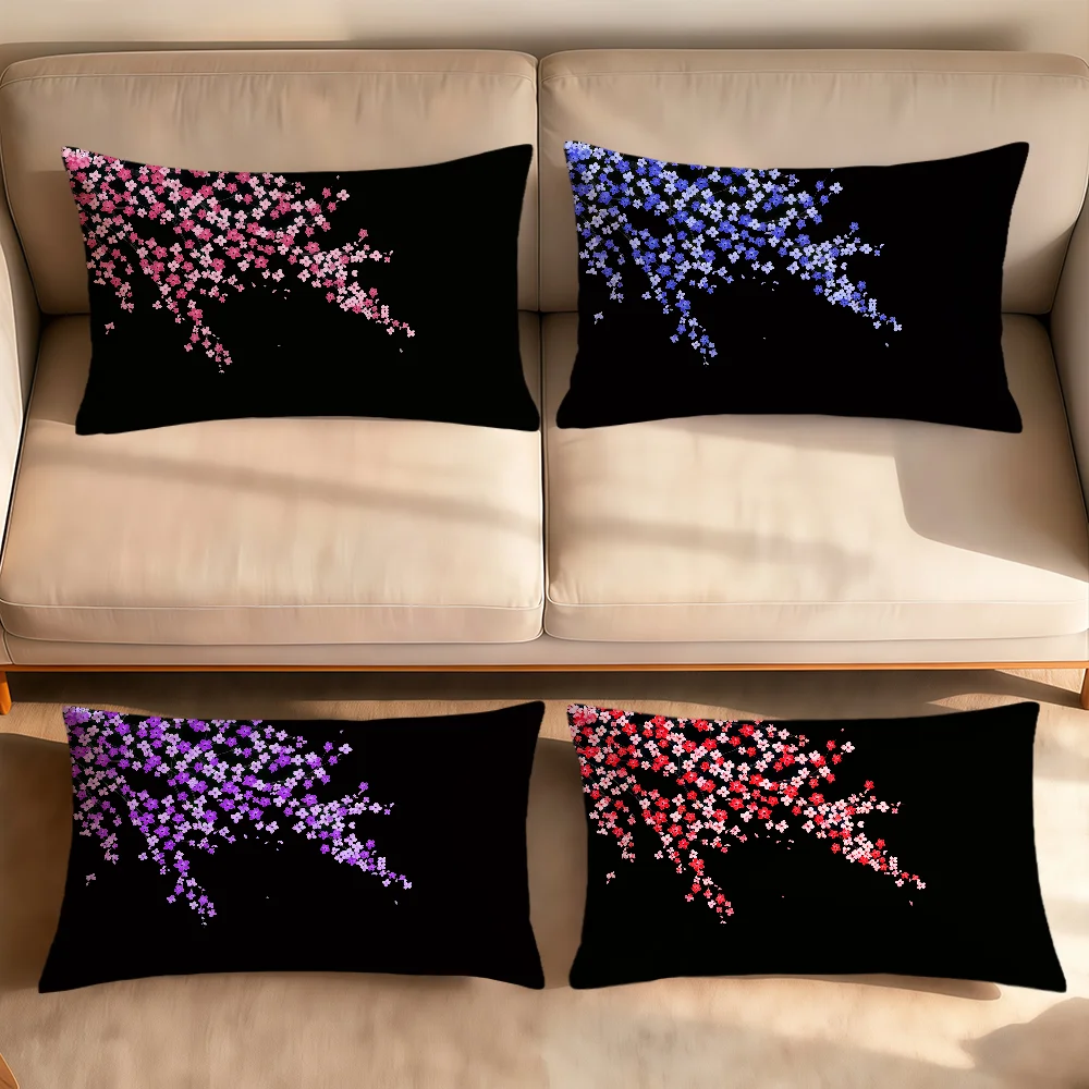 Black Color Art Cherry Blossomx Sakura Rectangle Pillow Cover Home Sofa Living Room Office Hogar Decoration Pillowcase