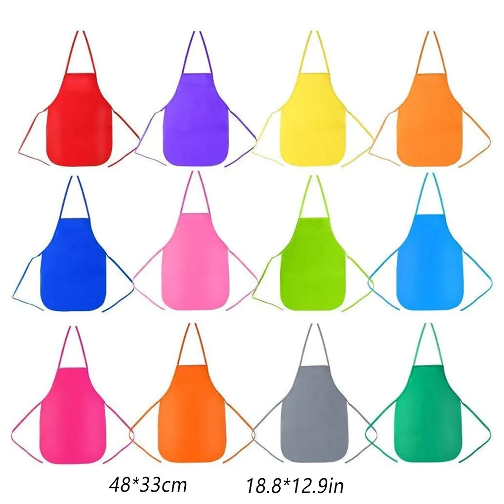 12Pcs Kids Colorful Children Aprons Non-Woven Fabric Art Waterproof Apron Bib Baby Work Kindergarten School Activities