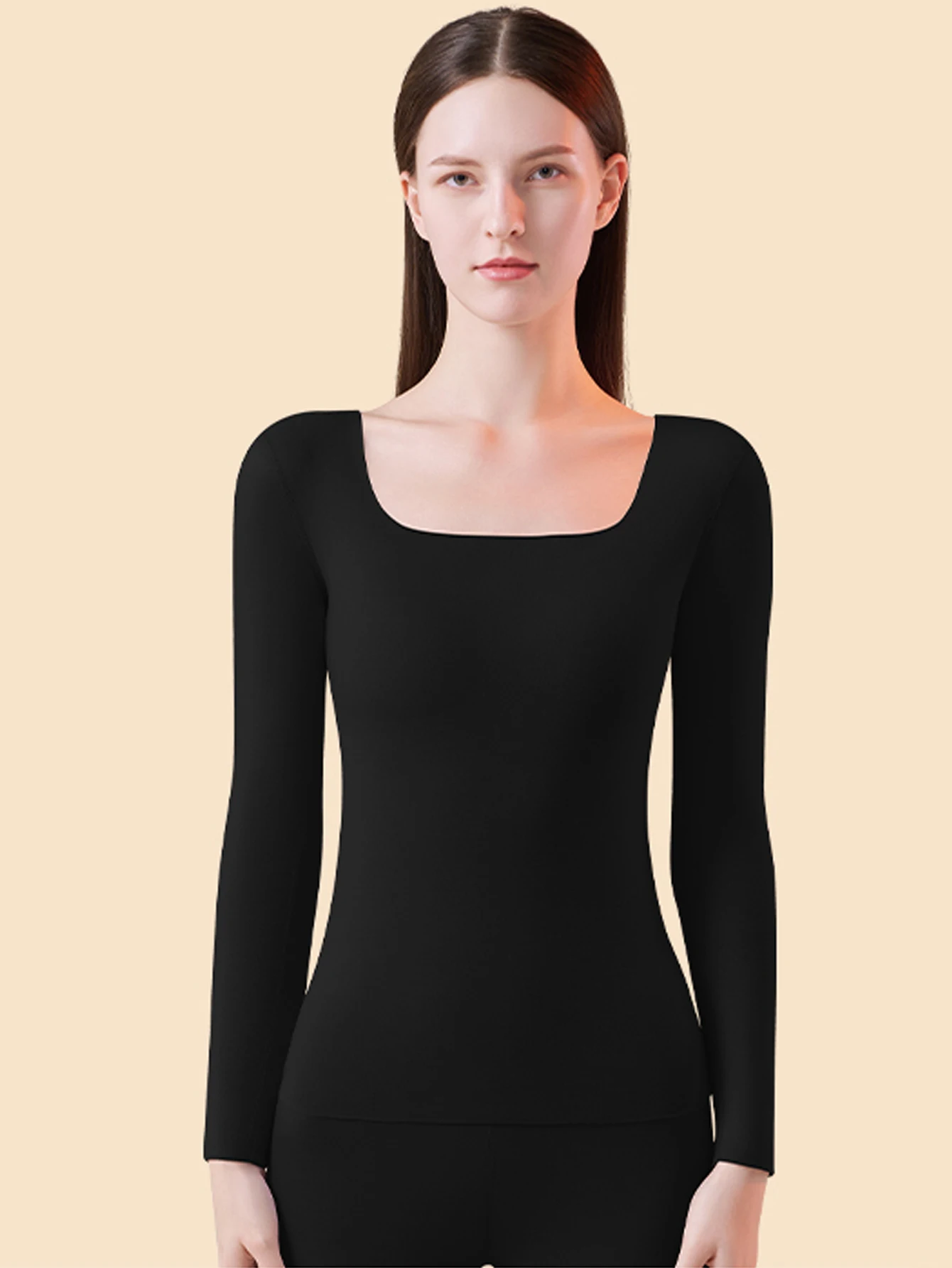 طقم ملابس داخلية حرارية نسائية برقبة منخفضة مع قاعدة بدون خياطة، طقم ملابس وسراويل خريفي #3