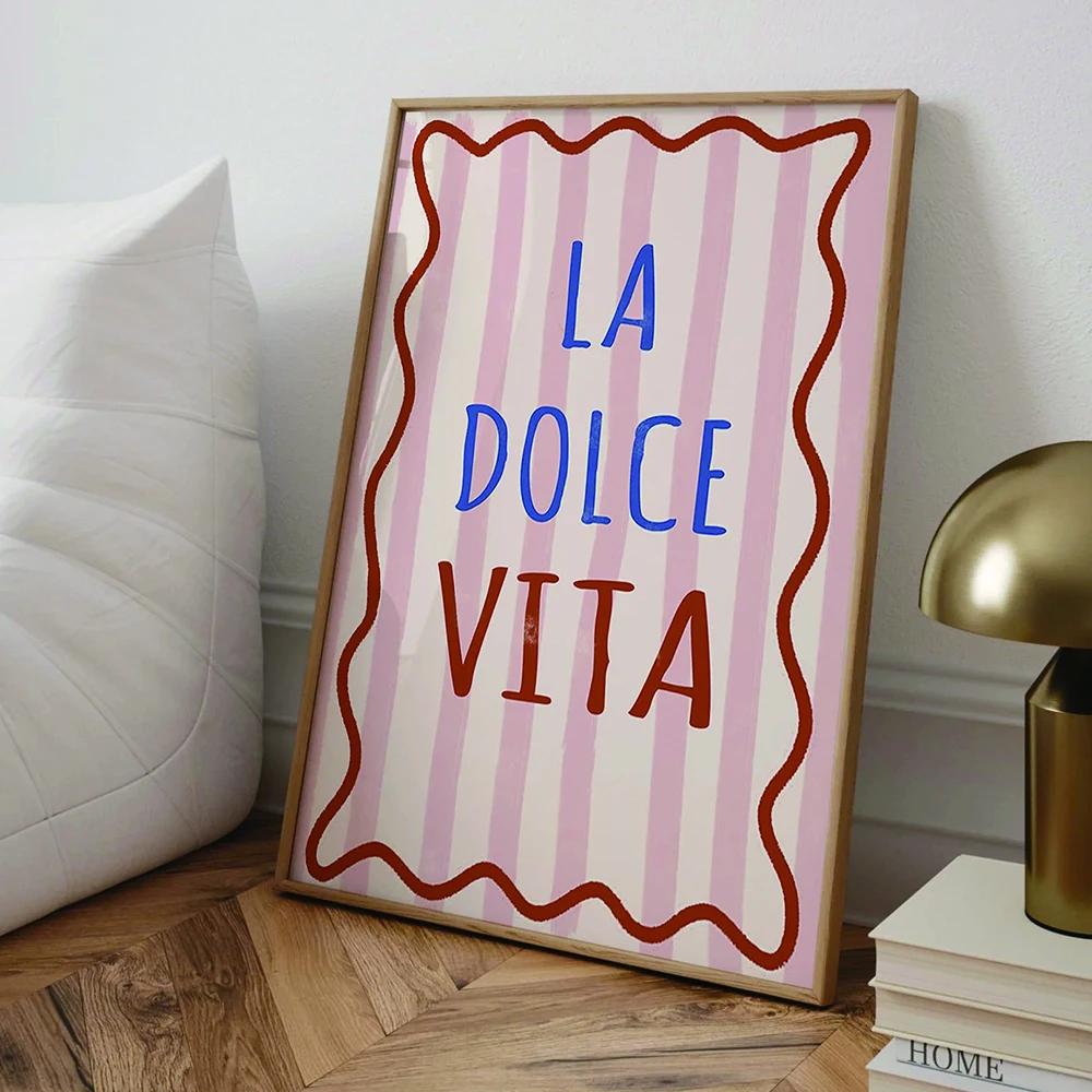 Modern Italian La Dolce Vita Quote Girly Typography Wall Art Canvas Picture Poster Painting Print For Living Room Home Decor