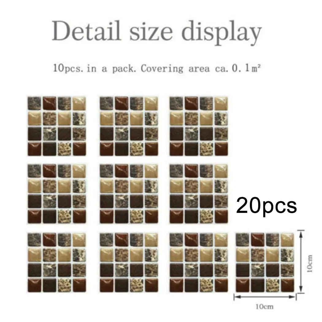 20pcs 3D Mosaic Tiles Wall Sticker Transfers Waterproof Simulation Wall Sticker Printed Covers For Kitchen Cupboard Wallpaper