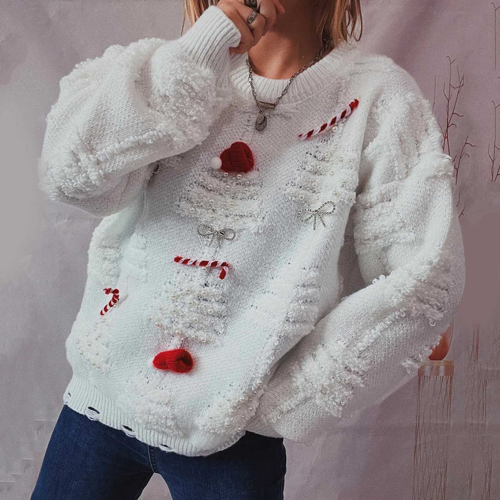 Women’s Sweater Autumn Winter Fashion Tops Long Sleeve Loose Xmas New Year Outfits Christmas Oversized Sweater Casual Jumpers