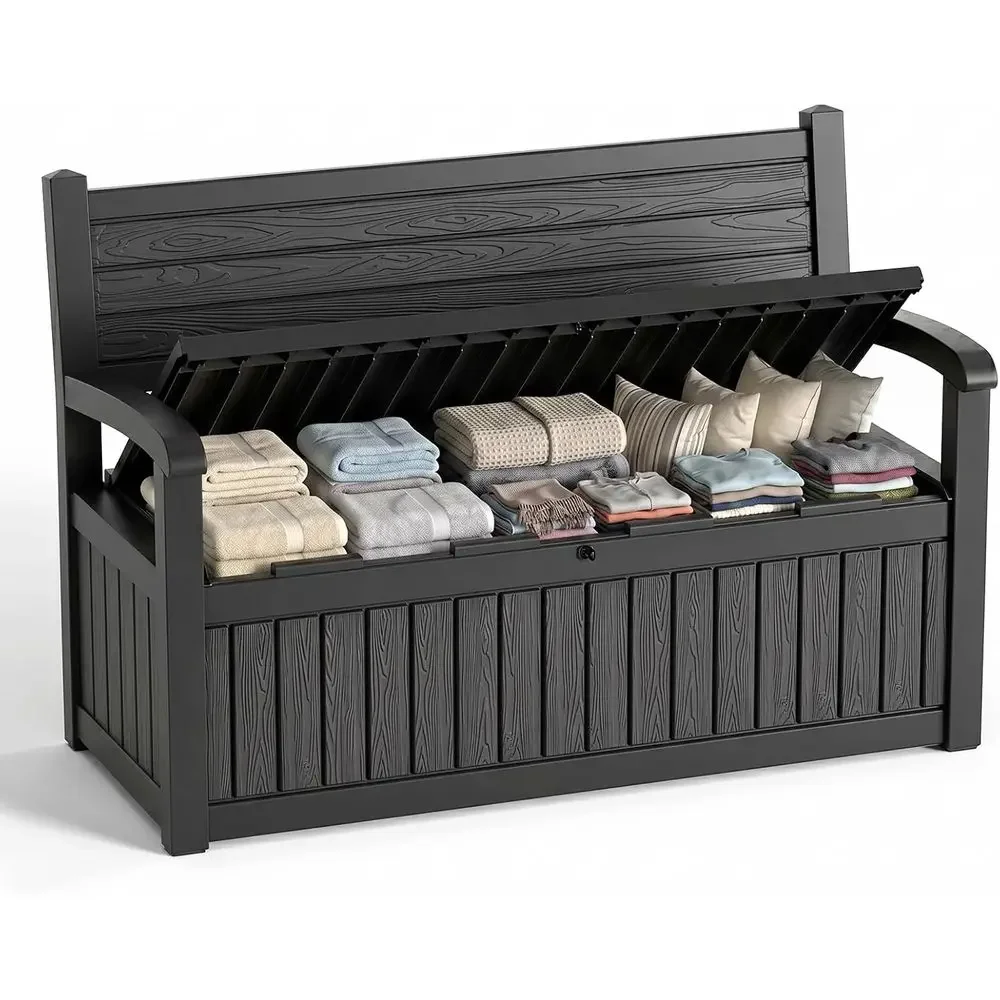 80 Gallon Waterproof Outdoor Storage Bench with UV Protection, Lockable, Cushion Included for Patio, Deck, Pool, and Garden