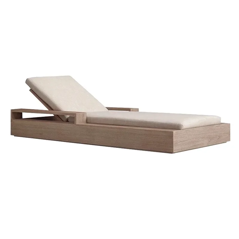 

Lounge bed, pool lounger, solid wood, teak lounge beach chair, hotel outdoor open-air adjustable backrest lounge chair