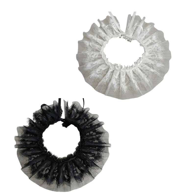 Damski koronkowy dekolt siateczką, peleryna wiązana szalem, odpinany fałszywy kołnierz