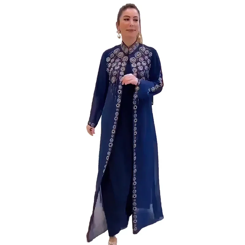 Plus Size African Party Dresses for Women Chiffon Boubou Dashiki Ankara 2 PCS Set Outfits Dubai Kaftan Abaya Robe Djellaba Femme