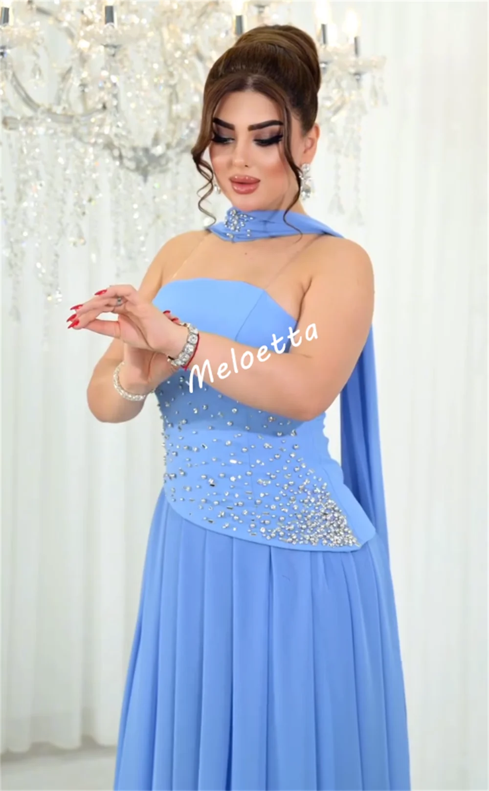 Aangepaste chiffon plooi strass avondjurk sjaal bruiloft op maat gemaakte gelegenheid a-lijn lange jurken prom elegant feest