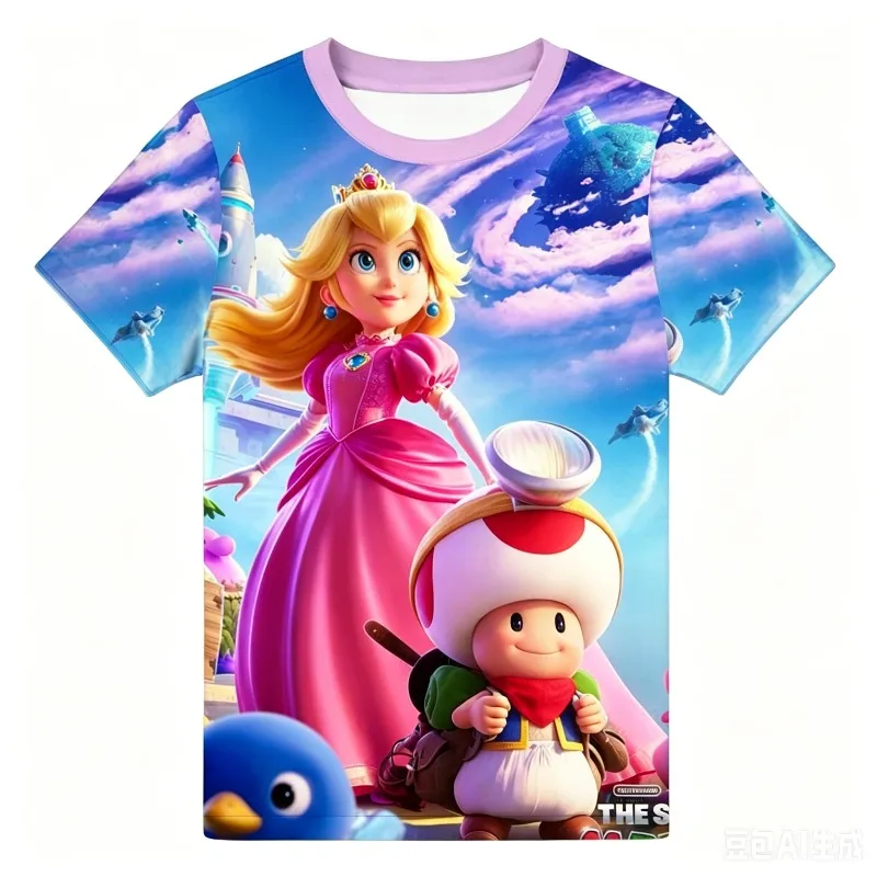 Camiseta con estampado 3D de Super Mario Bros para adultos, niños/jóvenes, Mario Peach Sonic, camiseta de manga corta con dibujos animados, ropa de calle informal