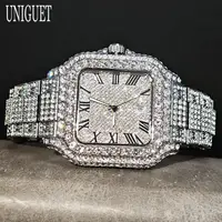 UNIGUET, gran oferta, Reloj helado de lujo para Hombre, relojes cuadrados a la moda, Reloj de pulsera con joyería ostentosa de diamantes de Hip Hop para Hombre, Reloj para Hombre