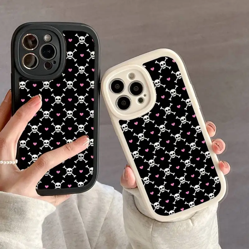 Skull Girl Heart Phone Case For IPhone 11 12 13 14 15 Plus Pro Max PU Leather Silicon Soft Cover