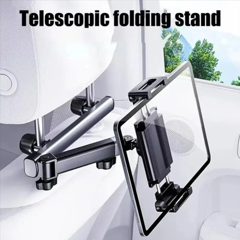 360° Drehbarer Aluminiumlegierung Auto-Kopfstützen-Tablethalter für 6-12,9 Zoll Handy/Tablet Teleskopische Tablet-Halterung fürs Auto