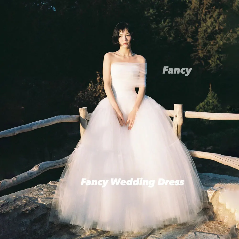 Fancy Fancy One Shoulder A-Line Korea Wedding Dresses Photo Shoot Silk Tulle Ball Gown Customized Elegant Bridal Gown 웨딩드레스