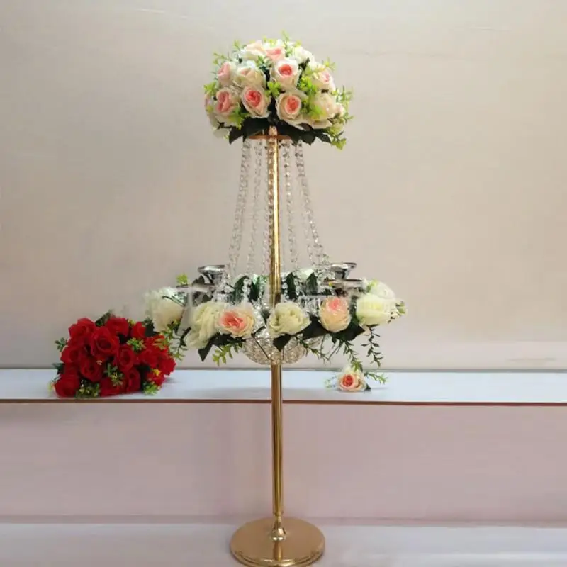 New Hot Sell 96 Cm(H) Wedding Crystal Table Centerpiece Crystal Chandelier Flower Stand Banquet Decorationpcs