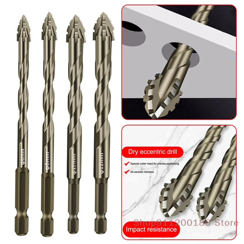 1 set four-flute serrated eccentric drill bit tile ceramic glass marble concrete sharp teeth drill for electric drill drill tool