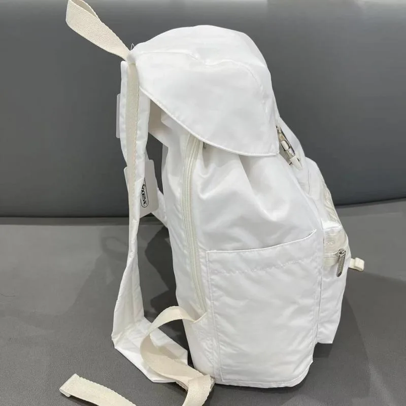 New Japanese Series White Backpack Large Capacity Backpack Portability College Student Clamshell Schoolbag