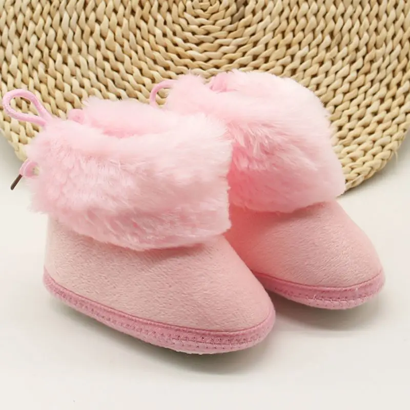 

Winter Newborn Baby Cotton Booties Non-Slip Sole Toddler Boys Girls First Walkers Solid Infant Warm Fleece Shoes Snow Boot 0-18M