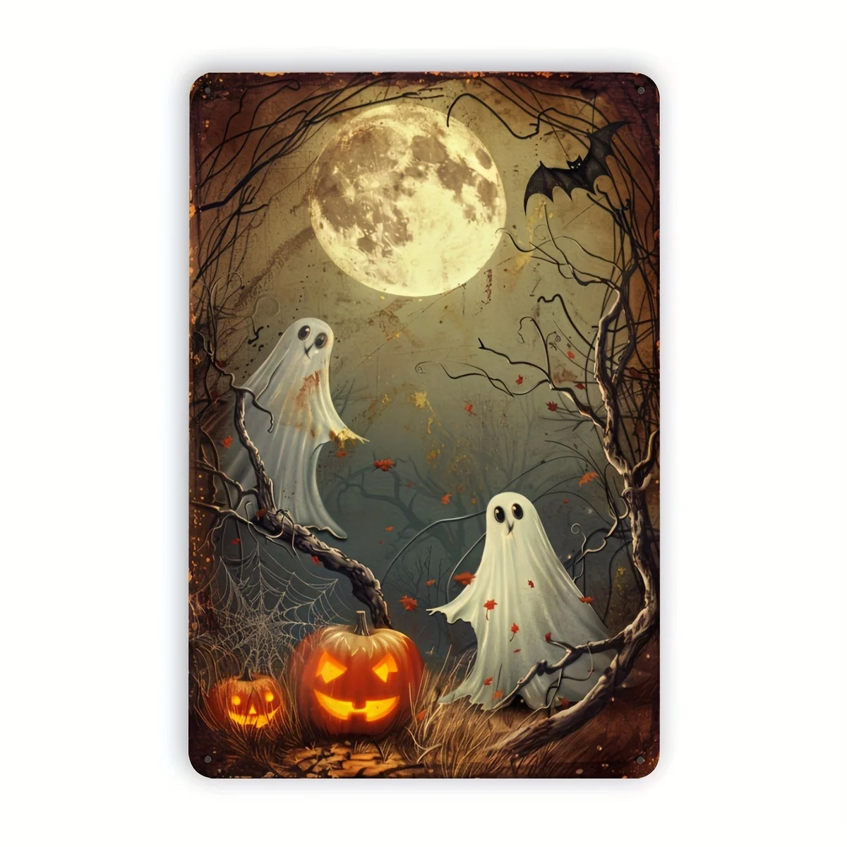 Funny Spooky and Pumpkin Vintage Metal Tin Sign, Durable, Bend-Resistant Wall Art for Halloween Decoration, Gardens, Studios, an