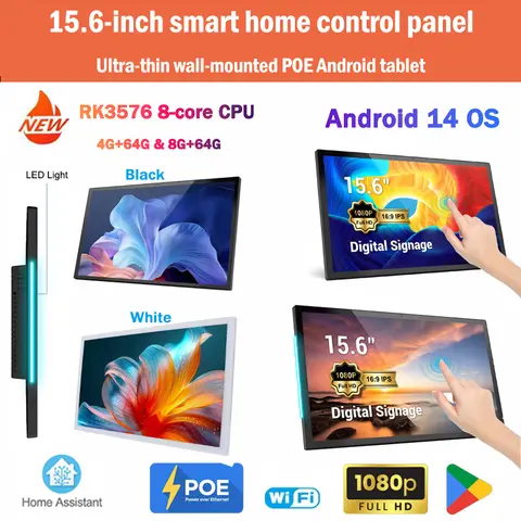 15.6-inch Thin Edge Android 14Tablet POE Wall-Mounted Touch Screen 1920*1080 IPS Display Digital Signage Smart Home Control Panl