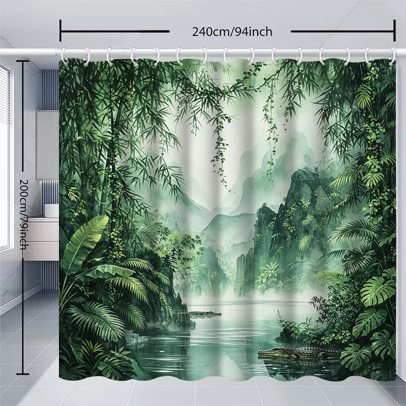 1pc Shanshui Forest Shower Curtain with Metal Grommets, Polyester Bath Curtain Widow Curtain Bathroom Decor & Accessories