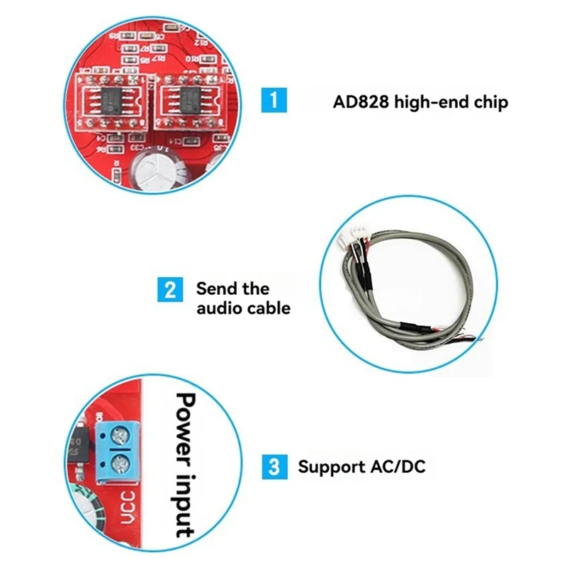 ABGI-AD828 プリアンプボリュームコントロールボード高音中音域と低音トーンコントロール付きプリアンプパワーアンプボード