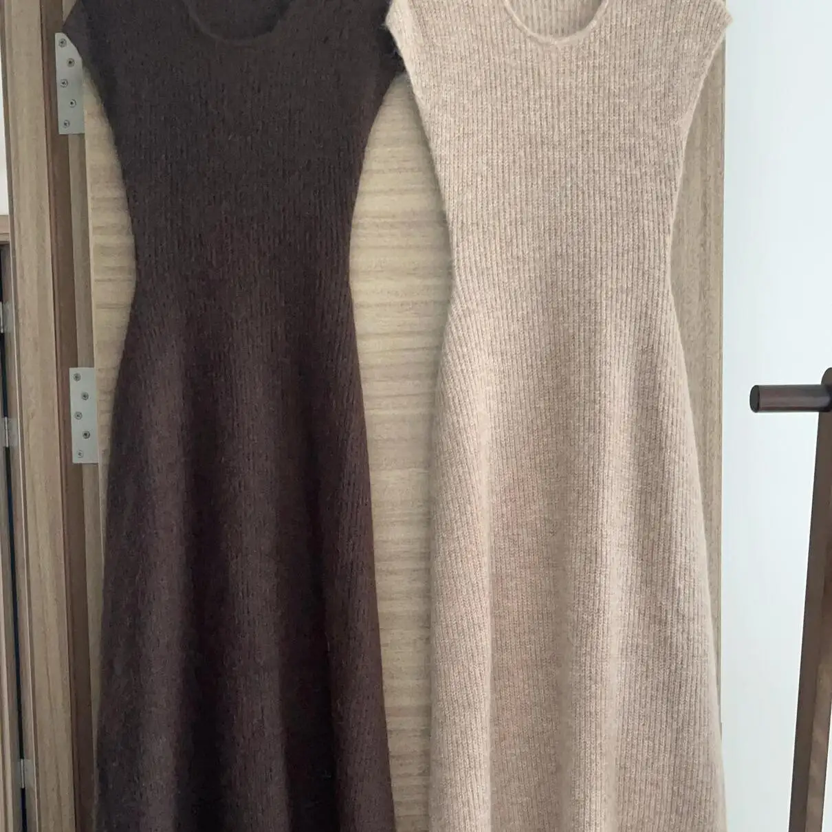 Elegant Knitted Dress Women\'s Slimming Long Dress Autumn Winter New Style Short Sleeve round Neck Polyester Fiber Casual Wear