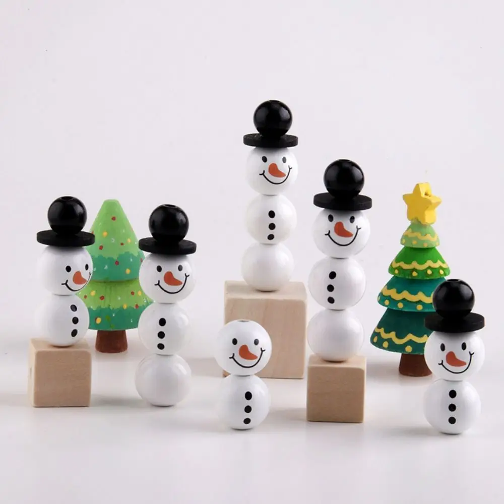 20 unids/pack 20MM muñeco de nieve cuentas redondas de madera cuentas redondas de madera de invierno muñeco de nieve DIY muñeco de nieve cuentas artesanales sueltas de madera