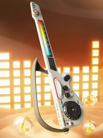 Stringless Multi-function Electronic Guitar Foldable with DJ Mixer Simulated Bluetooth Smart Bass Cool Running Lights Kids Gift