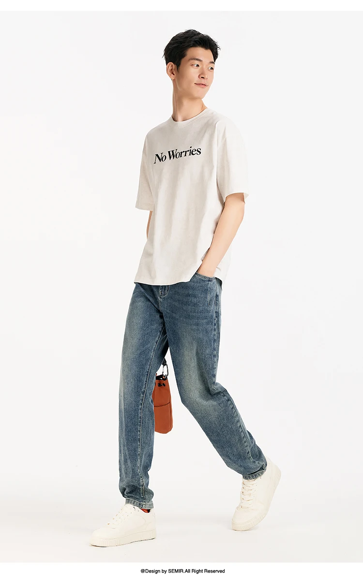 Semir Men Jeans Vintage Washed Elastic Cotton Soft Slim Leg Versatile Fashion 2026 Casual Daily Street Wear