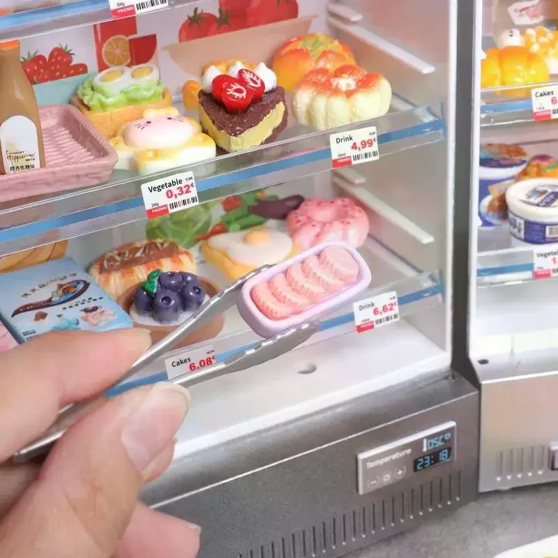 Realistic Dollhouse Miniature Refrigerator Kitchen Display Furniture Food Accessory Set for DIY Dollhouse Renovation