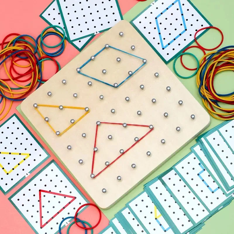 2026 Novo Quebra-Cabeça Geométrico de Tabuleiro com Pinos, Brinquedo Montessori Criativo de Matemática Geométrica para Educação Infantil