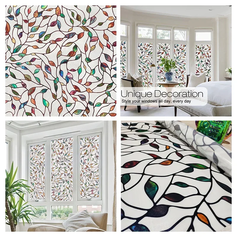 Fenster-Sichtschutzfolie, selbstklebende Folie, statisch haftend, 3D-dekorative Blumen-Fensterfolie, gebeiztes Vinyl, Glas,